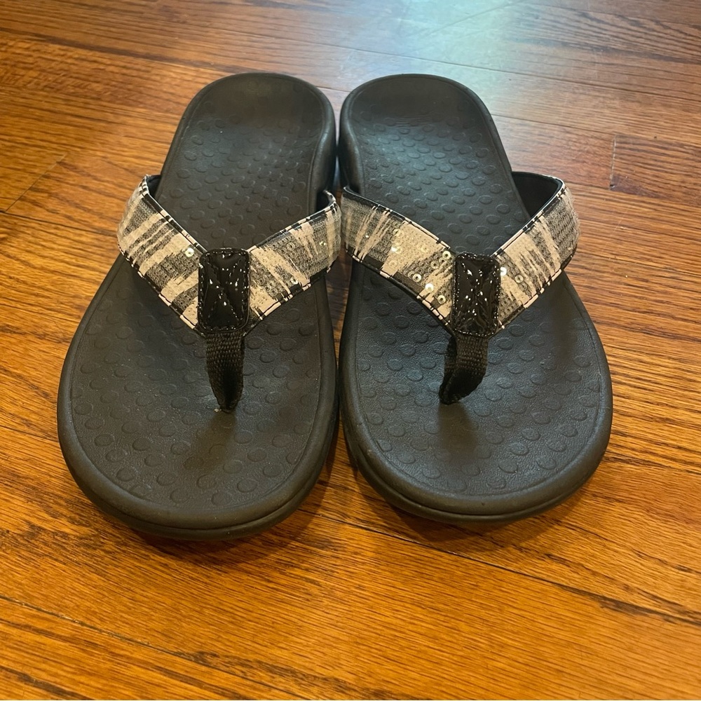 Vionic Tide Sequins Flip Flops - Zebra Print Size… - image 1